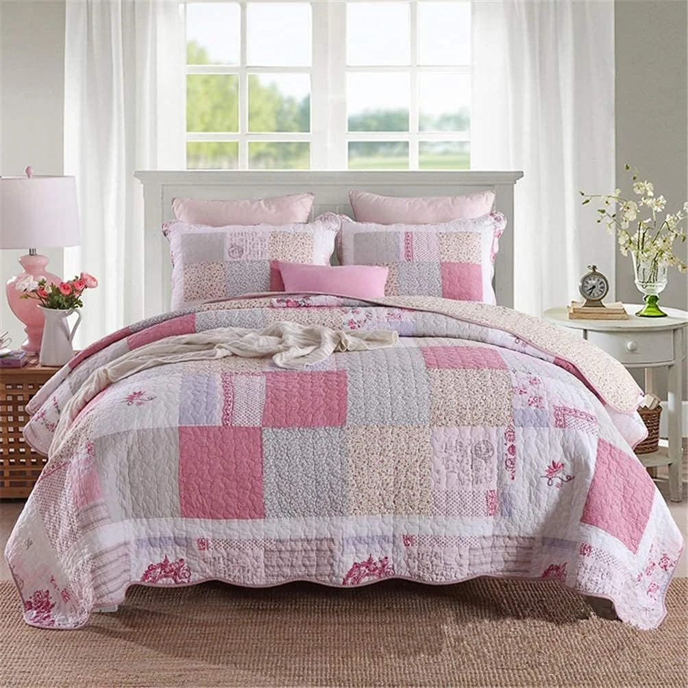 روتختی تکه دوزی شده 3 تکه پنبه ای طرح گلدار وینتیج دو رو ضد حساسیت به همراه 2 روبالشتی، 230 در 250 سانتی متر، FLORAL2، Floral2-