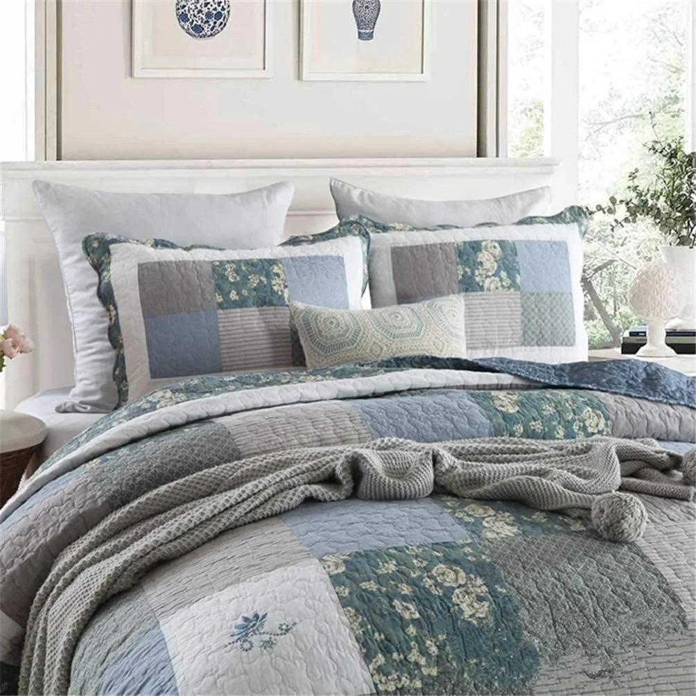 روتختی تکه دوزی شده سه تکه GBMULG، روتختی پنبه ای طرح گلدار قدیمی، روتختی لحافی دو رو، رو تختی با 2 بالش، 230 در 250 سانتی متر، FLORAL2,Floral1-