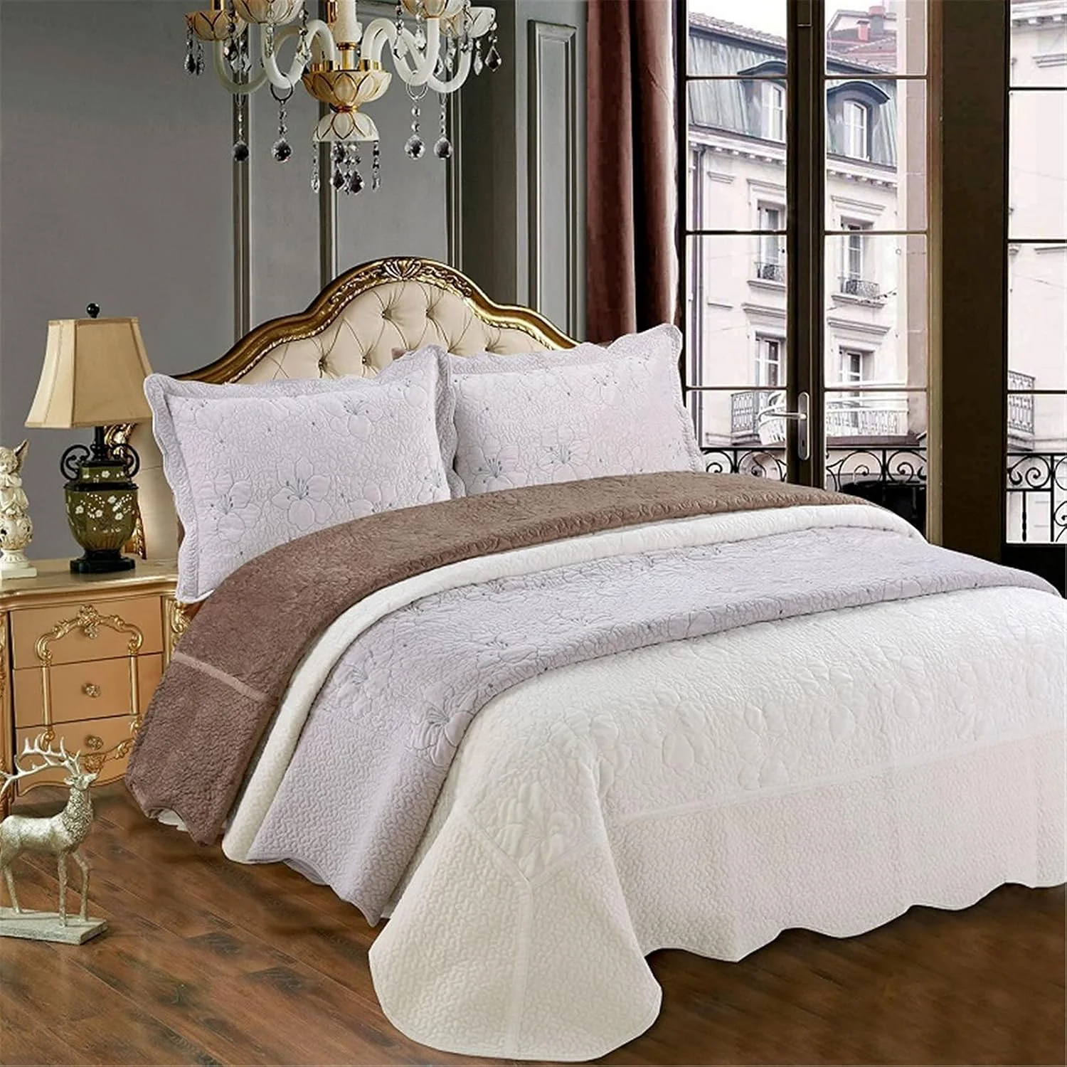 روتختی تکه دوزی شده GBMULG، روتختی لحافی 230x250 سانتی متر با 2 روبالشی، لحاف دو نفره پنبه ای تزئینی 3 تکه، B، 230 * 250 سانتی متر، A-230 * 250 سانتی متر