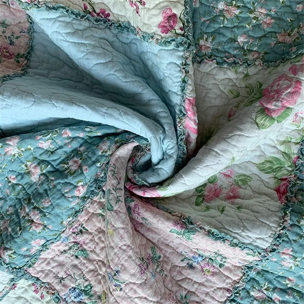 روتختی تکه دوزی شده پنبه ای، ست لحاف تکه دوزی 259x269 سانتی متر با 2 روبالشتی، پتوی بزرگ آبی روشن روکش مبل، روتختی تخت 180، 230x250 سانتی متر - 230x250 سانتی متر