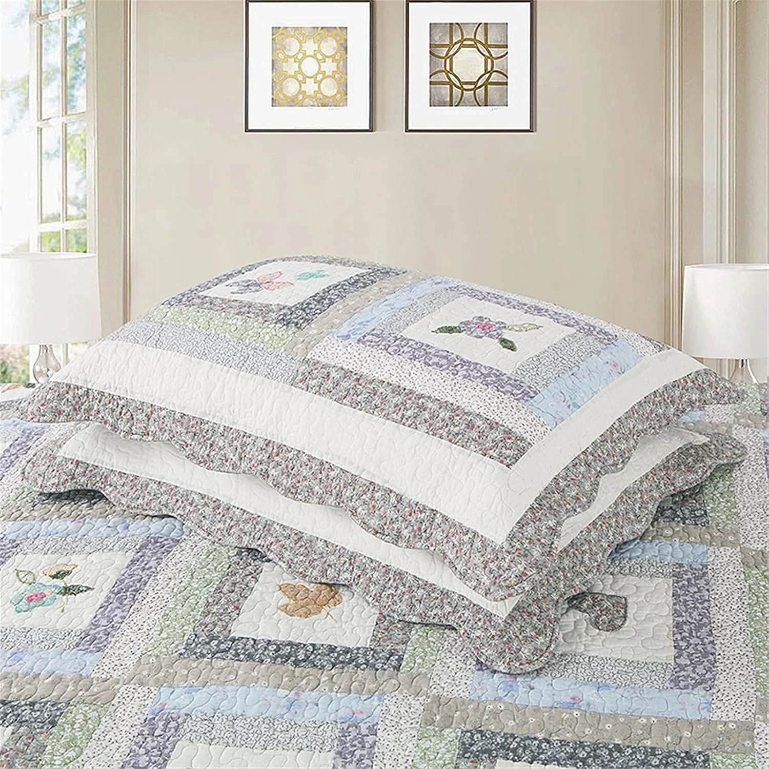 روتختی تکه دوزی شده طرح دار سایز خیلی بزرگ، 3 تکه، طرح گلدار آبی زرد، لحاف پنبه ای با 2 روبالشتی، 240x270 سانتی متر، 260x300 سانتی متر روتختی تکه دوزی شده طرح دار سایز خیلی بزرگ، 3 تکه، طرح گلدار آبی زرد، لحاف پنبه ای با 2 روبالشتی، 240x270 سانتی متر، 260x300 سانتی متر