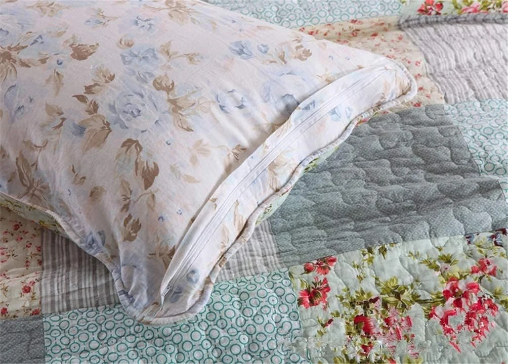 روتختی تکه دوزی شده 3 تکه پنبه ای طرح گلدار وینتیج دو رو، رو تختی و روتختی ضد حساسیت به همراه 2 روبالشتی، 230 در 250 سانتی متر، FLORAL2, Floral3-