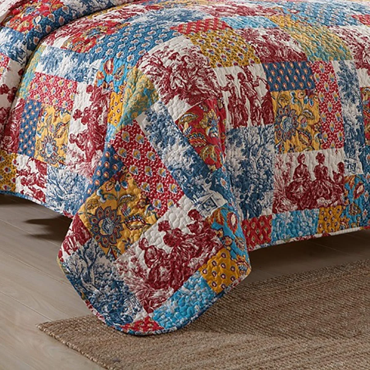 روتختی طرح گلدار و تکه دوزی شده، به همراه 2 روبالشتی، سایز دونفره، 3 تکه، پنبه ای، دو رو، 230 در 250 سانتی متر