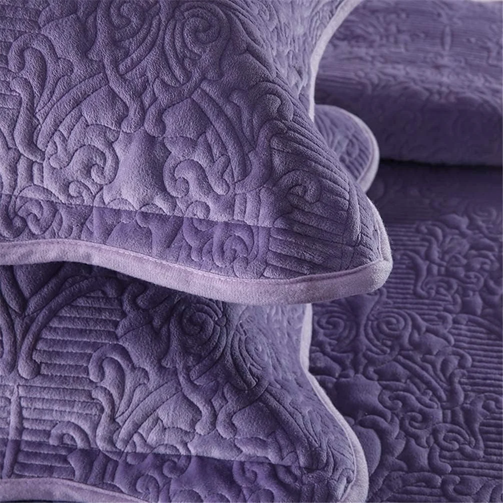 ست روتختی سه تکه پنبه ای طرح تکه دوزی، سایز بزرگ/کامل، طرح برجسته گلدار، بنفش، بنفش