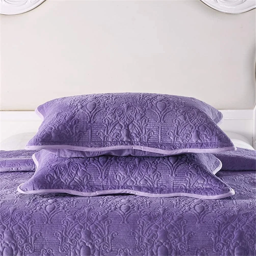 ست روتختی سه تکه پنبه ای طرح تکه دوزی، سایز بزرگ/کامل، طرح برجسته گلدار، بنفش، بنفش