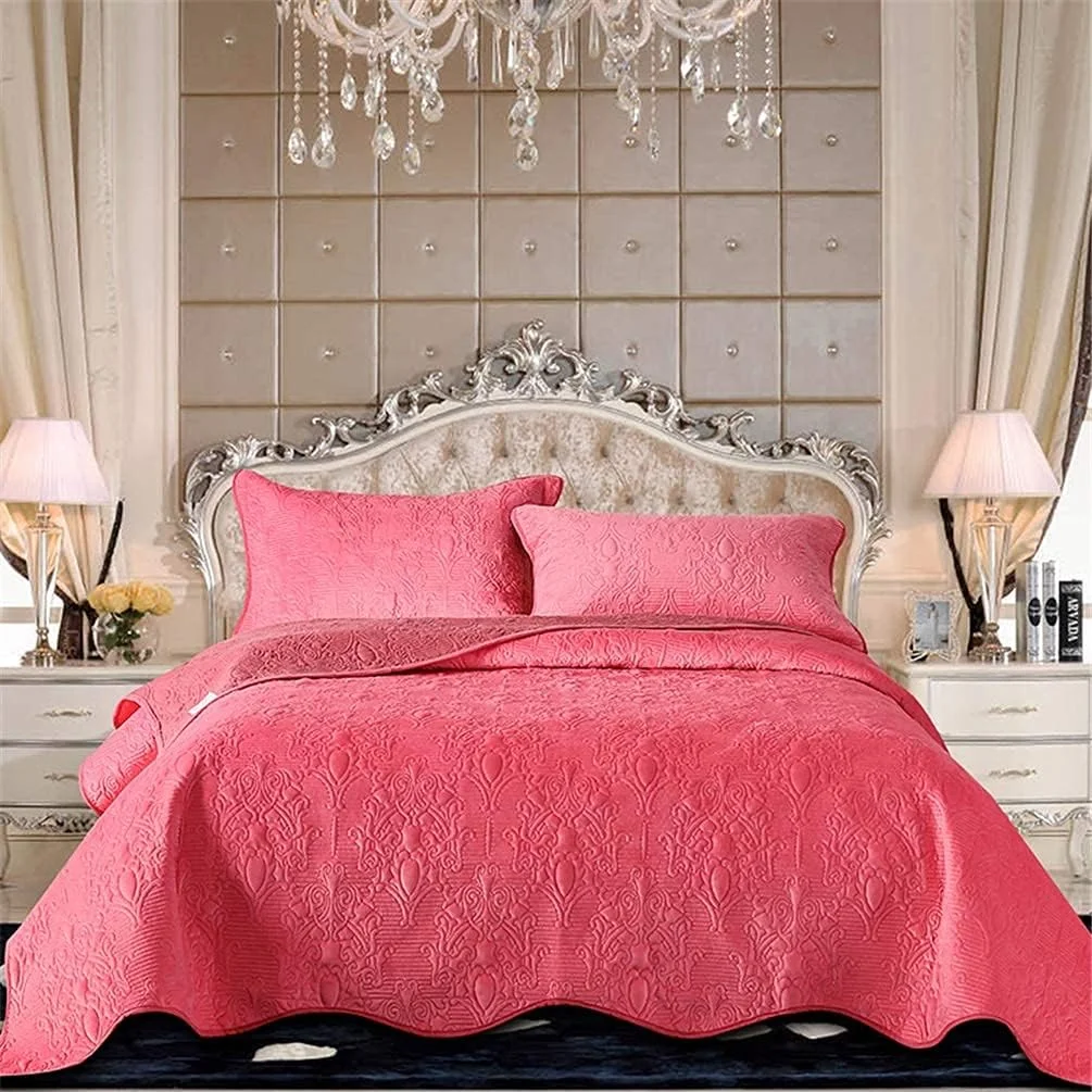 ست روتختی لحاف تکه دوزی شده پنبه ای 3 تکه GBMULG طرح برجسته گلدار، بنفش، صورتی، سایز بزرگ