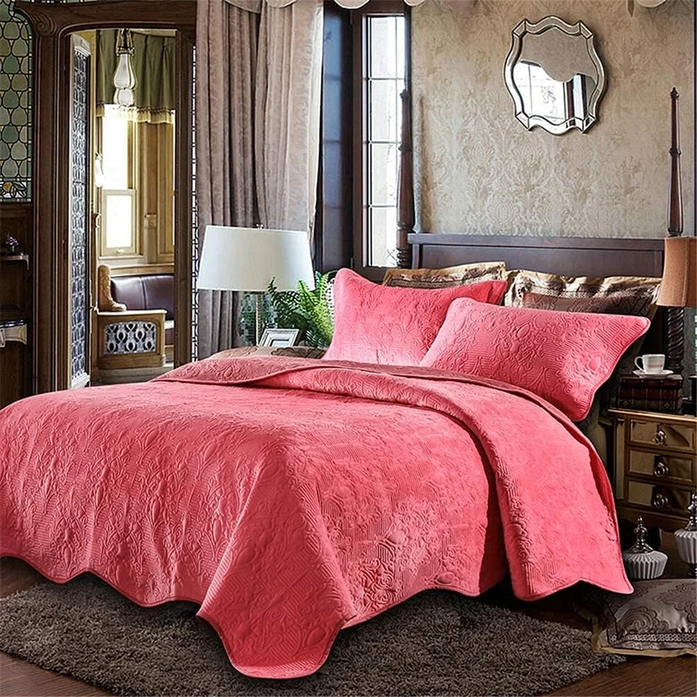 ست روتختی لحاف تکه دوزی شده پنبه ای 3 تکه GBMULG طرح برجسته گلدار، بنفش، صورتی، سایز بزرگ ست روتختی لحاف تکه دوزی شده پنبه ای 3 تکه GBMULG طرح برجسته گلدار، بنفش، صورتی، سایز بزرگ