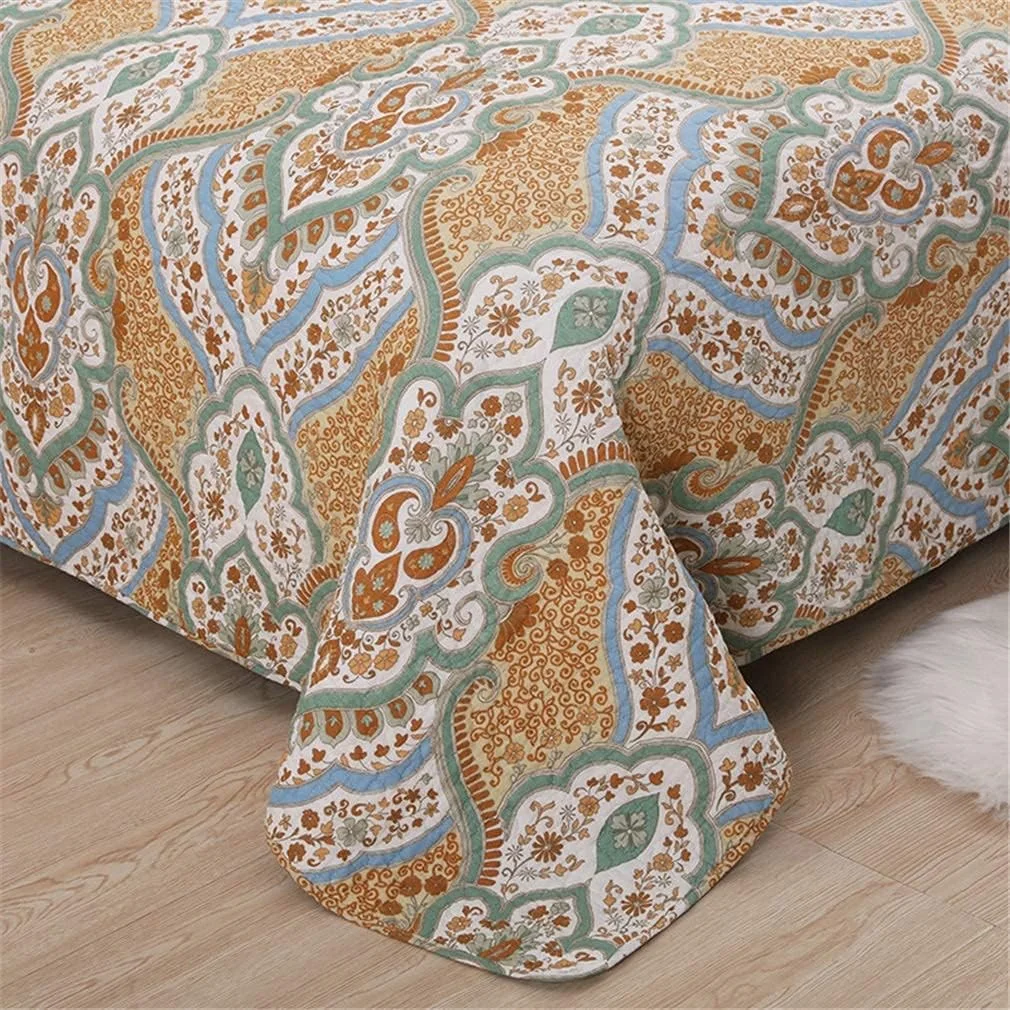 روتختی تکه دوزی سه تکه برجسته سایز کینگ پنبه ای آبی/نارنجی، ست لحاف نرم شامل 2 روبالشتی، آبی، نارنجی