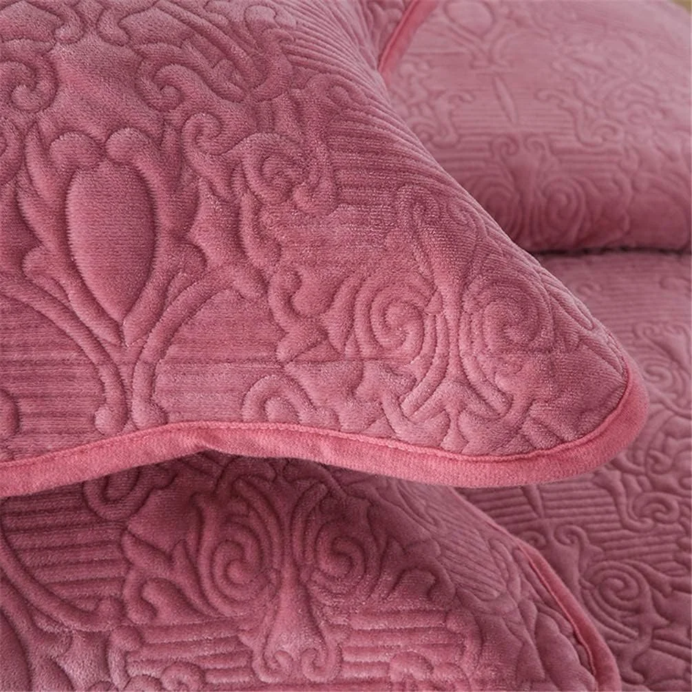 ست روتختی سه تکه پنبه‌ای تکه‌دوزی شده / لحاف طرح‌دار برجسته گل‌دار، بنفش، قرمز