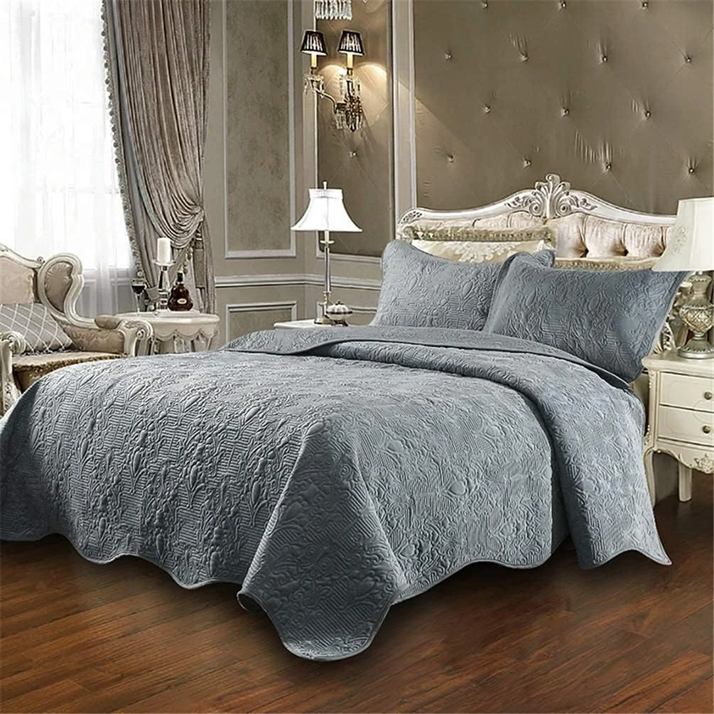 روتختی تکه دوزی شده پنبه ای سه تکه GBMULG، طرح برجسته گلدار، بنفش، خاکستری، سایز بزرگ روتختی تکه دوزی شده پنبه ای سه تکه GBMULG، طرح برجسته گلدار، بنفش، خاکستری، سایز بزرگ