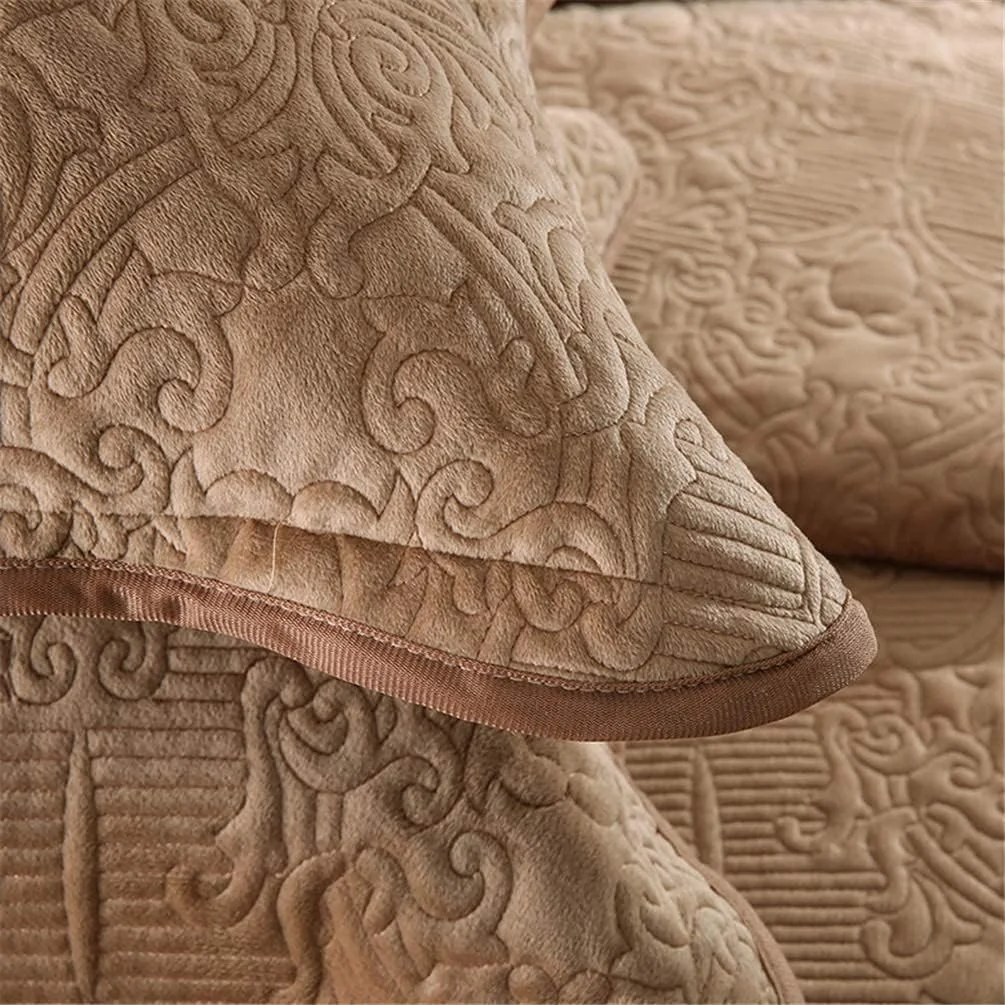 ست روتختی لحاف تکه دوزی شده پنبه ای 3 تکه، طرح گل برجسته، بنفش، قهوه ای، سایز بزرگ