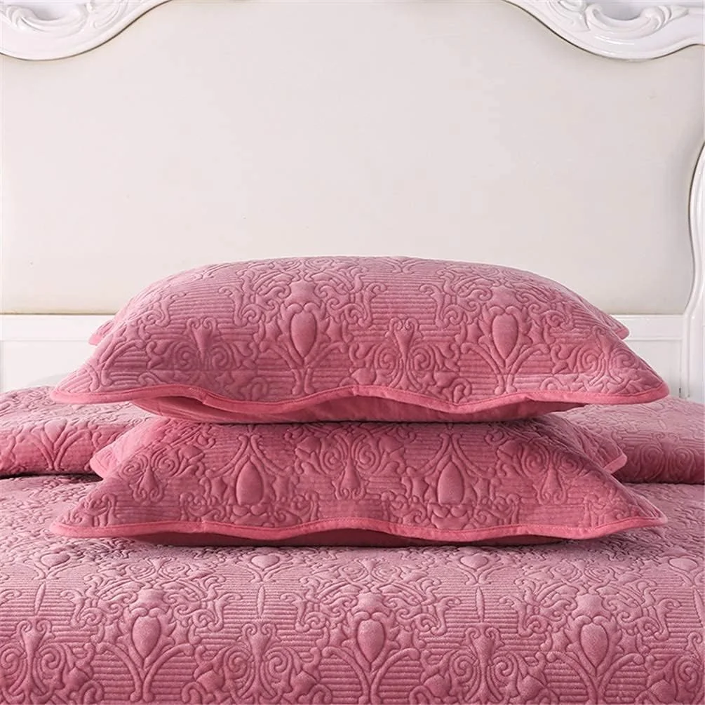 ست روتختی سه تکه پنبه‌ای تکه‌دوزی شده / لحاف طرح‌دار برجسته گل‌دار، بنفش، قرمز