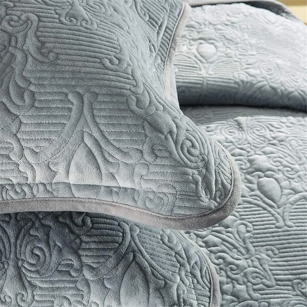 روتختی تکه دوزی شده پنبه ای سه تکه GBMULG، طرح برجسته گلدار، بنفش، خاکستری، سایز بزرگ روتختی تکه دوزی شده پنبه ای سه تکه GBMULG، طرح برجسته گلدار، بنفش، خاکستری، سایز بزرگ