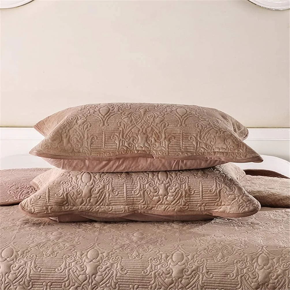 ست روتختی لحاف تکه دوزی شده پنبه ای 3 تکه، طرح گل برجسته، بنفش، قهوه ای، سایز بزرگ