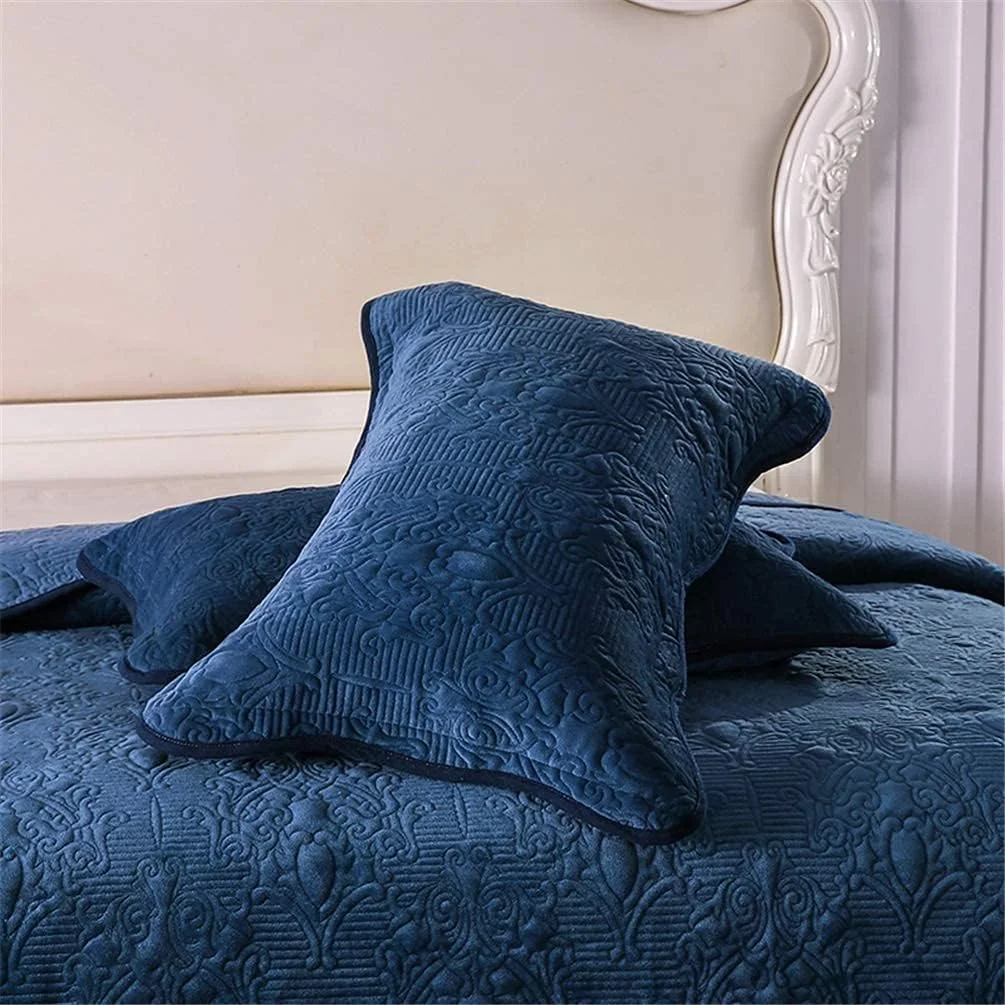 ست روتختی لحاف تکه دوزی شده پنبه ای 3 تکه، طرح برجسته گلدار، بنفش، آبی، سایز بزرگ