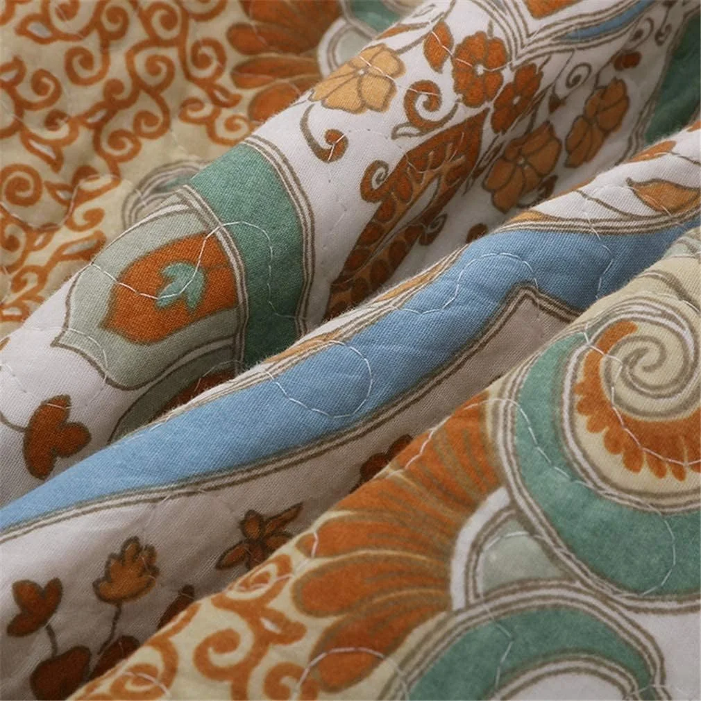 روتختی تکه دوزی سه تکه برجسته سایز کینگ پنبه ای آبی/نارنجی، ست لحاف نرم شامل 2 روبالشتی، آبی، نارنجی