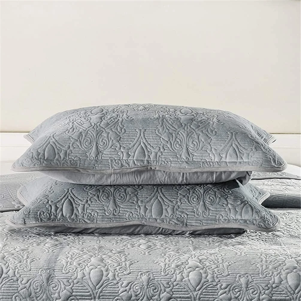 روتختی تکه دوزی شده پنبه ای سه تکه GBMULG، طرح برجسته گلدار، بنفش، خاکستری، سایز بزرگ روتختی تکه دوزی شده پنبه ای سه تکه GBMULG، طرح برجسته گلدار، بنفش، خاکستری، سایز بزرگ