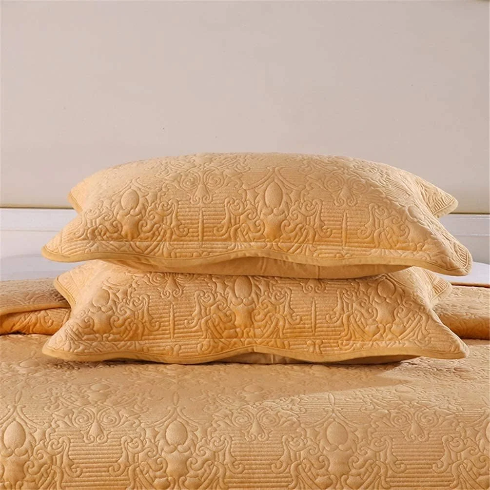 ست روتختی لحاف تکه دوزی شده پنبه ای 3 تکه GBMULG طرح برجسته گلدار، بنفش، طلایی، سایز بزرگ