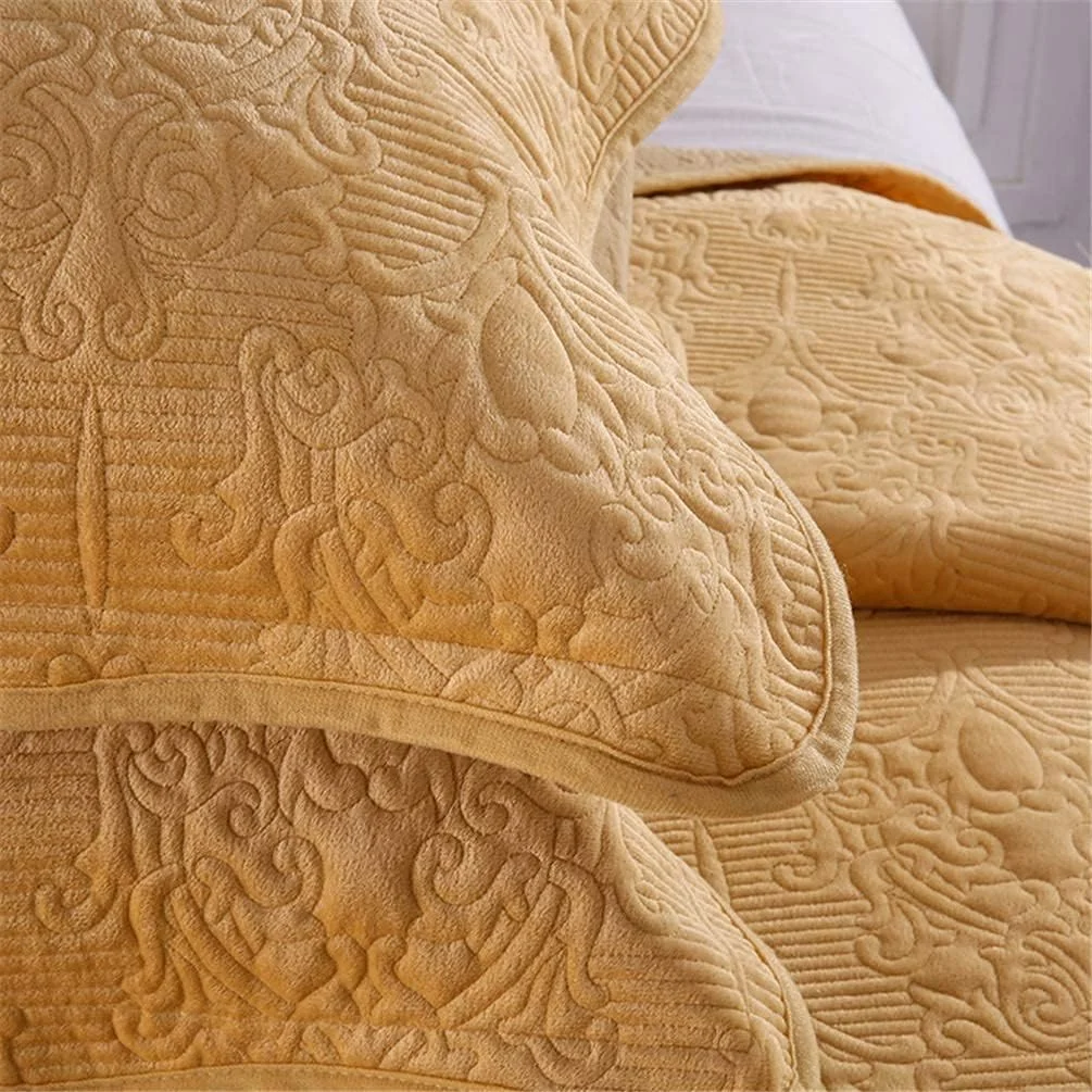 ست روتختی لحاف تکه دوزی شده پنبه ای 3 تکه GBMULG طرح برجسته گلدار، بنفش، طلایی، سایز بزرگ