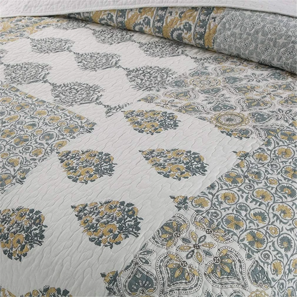 روتختی تکه دوزی شده سه تکه جی بی ام یو ال جی، سایز سوپر کینگ، روتختی پنبه ای، مناسب برای تخت های دو نفره و کینگ سایز، 250 در 270 سانتی متر، همراه با 2 روبالشتی