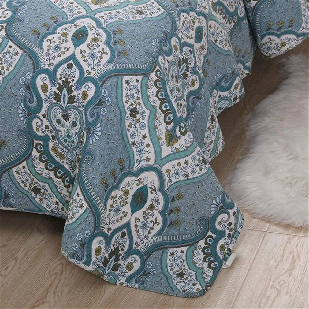 روتختی تکه دوزی شده سه تکه GBMULG سایز کینگ پنبه ای آبی/نارنجی، ست لحاف نرم شامل 2 روبالشتی، آبی، آبی روتختی تکه دوزی شده سه تکه GBMULG سایز کینگ پنبه ای آبی/نارنجی، ست لحاف نرم شامل 2 روبالشتی، آبی، آبی