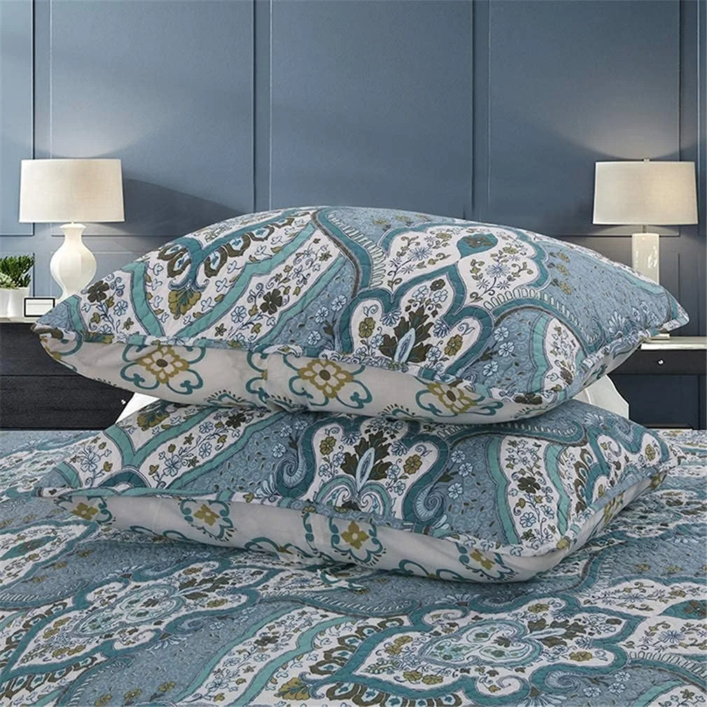 روتختی تکه دوزی شده سه تکه GBMULG سایز کینگ پنبه ای آبی/نارنجی، ست لحاف نرم شامل 2 روبالشتی، آبی، آبی روتختی تکه دوزی شده سه تکه GBMULG سایز کینگ پنبه ای آبی/نارنجی، ست لحاف نرم شامل 2 روبالشتی، آبی، آبی