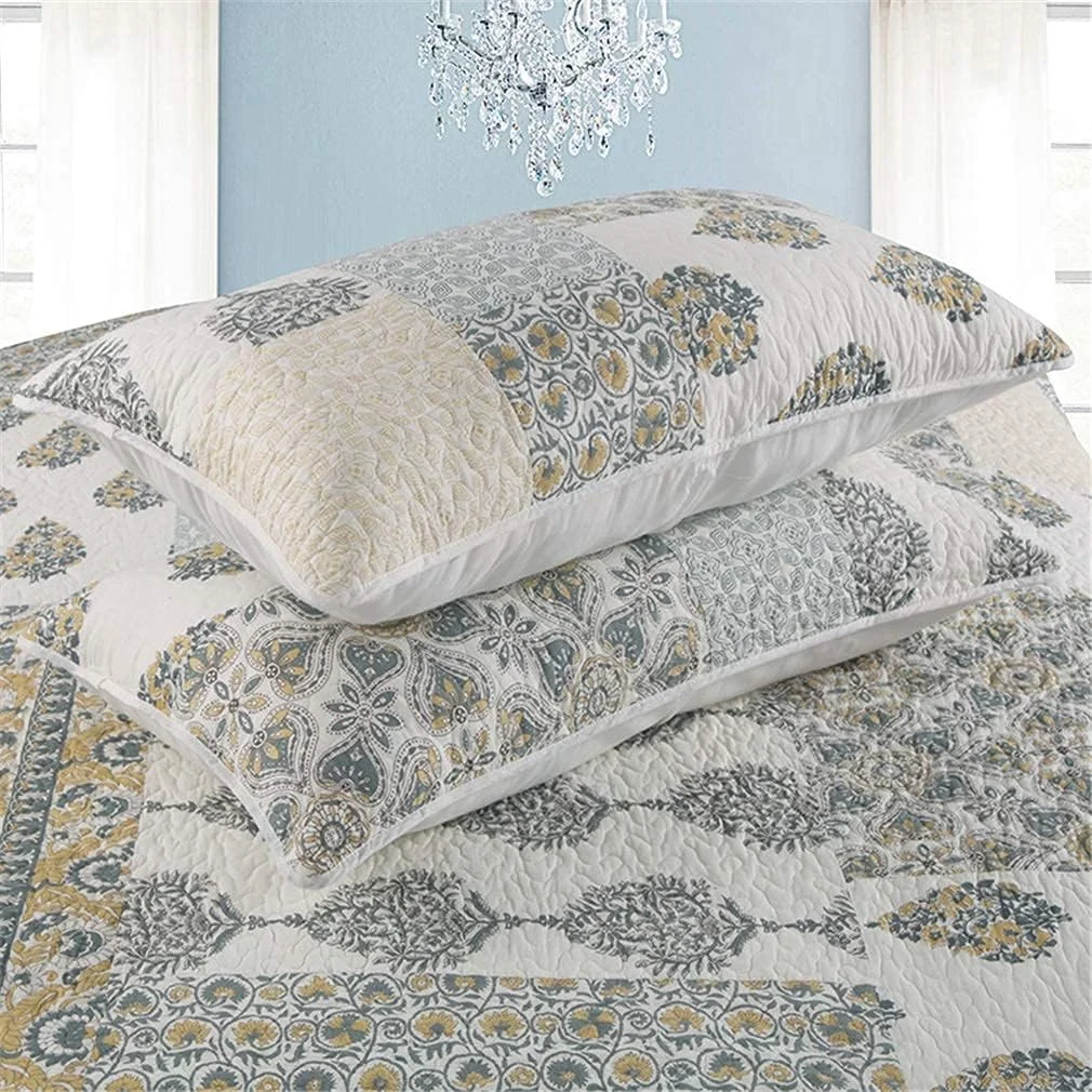 روتختی تکه دوزی شده سه تکه جی بی ام یو ال جی، سایز سوپر کینگ، روتختی پنبه ای، مناسب برای تخت های دو نفره و کینگ سایز، 250 در 270 سانتی متر، همراه با 2 روبالشتی