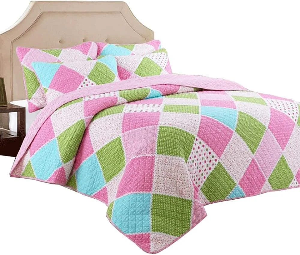 روتختی تکه دوزی شده GBMULG برای کودکان، رو تختی/پتو/روانداز چند منظوره، پنبه ای فوق العاده نرم، روکش تخت چهار فصل با روبالشی، صورتی، صورتی-180x220cm+50x70cmx1