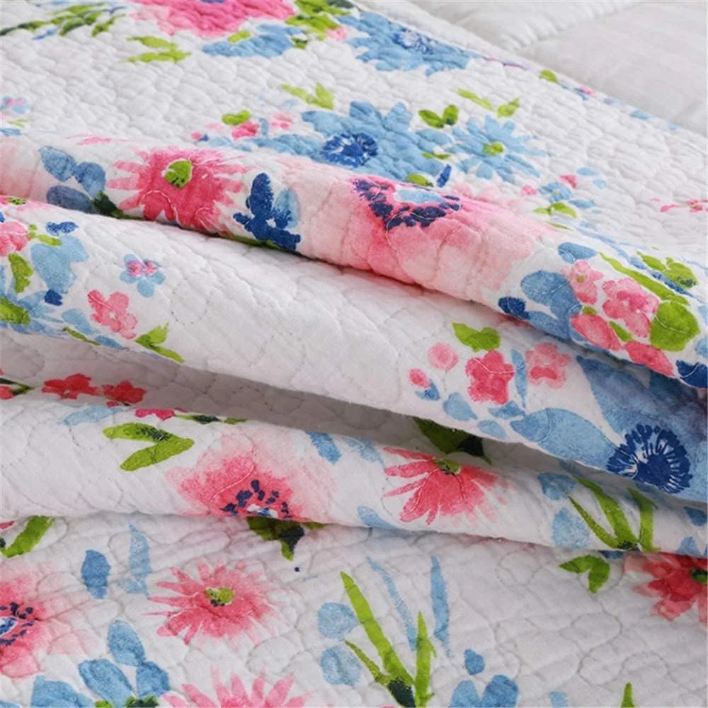 روتختی تکه دوزی شده سفید، روتختی پنبه ای، ست روتختی طرح گل، 3 تکه، پتو و روبالشتی میکروفیبر چند منظوره، 200 در 230 سانتی متر