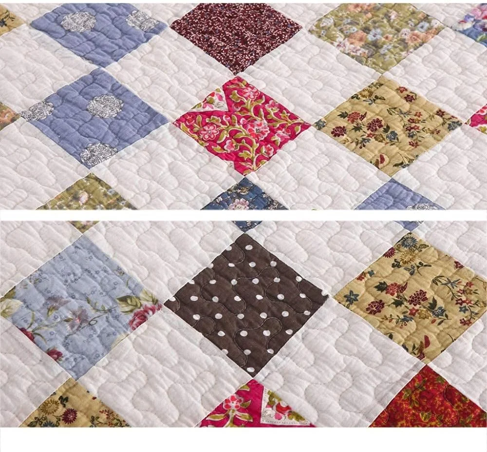 روتختی دو نفره طرح دار سه تکه سایز کینگ 230X250 سانتی متر، لحاف تکه دوزی شده به سبک اروپایی شامل 1 رو تختی و 2 روبالشتی، ملحفه سبک وزن، لحاف 230X250 سانتی متر، لحاف کینگ 230X250 سانتی متر