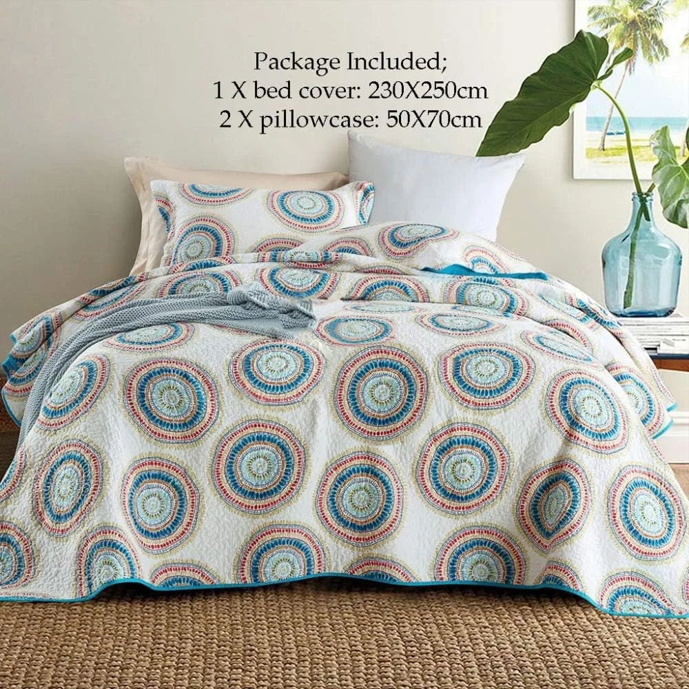 روتختی دو نفره طرح تکه دوزی، ست 3 تکه سایز کینگ شامل 1 رو تختی و 2 روبالشتی سبک وزن، طرح تکه دوزی - 230X250 سانتی متر