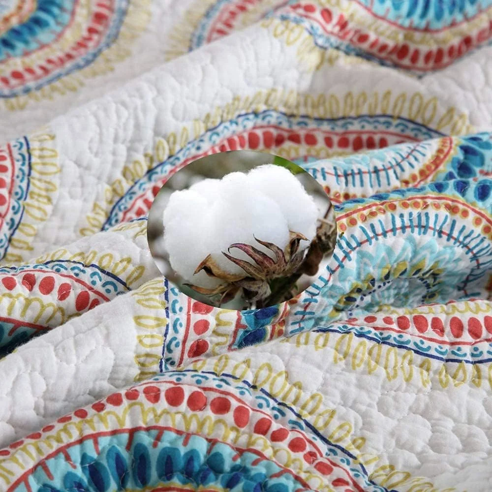 روتختی دو نفره طرح تکه دوزی، ست 3 تکه سایز کینگ شامل 1 رو تختی و 2 روبالشتی سبک وزن، طرح تکه دوزی - 230X250 سانتی متر