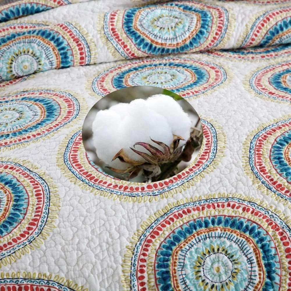 روتختی دو نفره طرح تکه دوزی، ست 3 تکه سایز کینگ شامل 1 رو تختی و 2 روبالشتی سبک وزن، طرح تکه دوزی - 230X250 سانتی متر