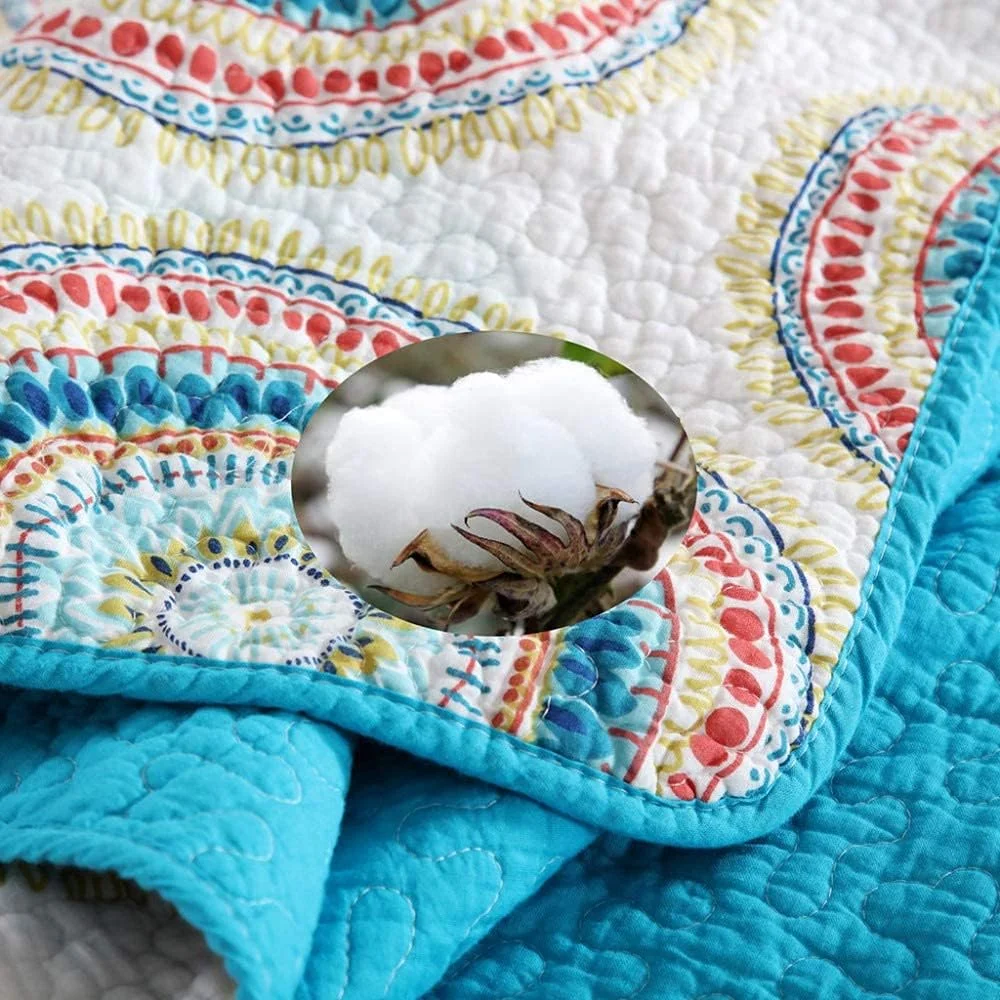 روتختی دو نفره طرح تکه دوزی، ست 3 تکه سایز کینگ شامل 1 رو تختی و 2 روبالشتی سبک وزن، طرح تکه دوزی - 230X250 سانتی متر