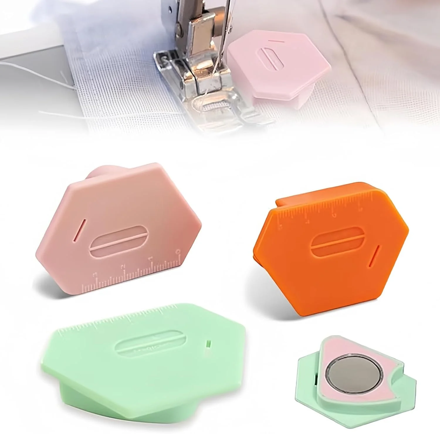 راهنمای مغناطیسی خیاطی 3 تکه، لوازم جانبی مغناطیسی قابل جابجایی چرخ خیاطی، راهنمای درز چند ضلعی چند منظوره برای چرخ خیاطی با مقیاس، راهنمای درز جهانی