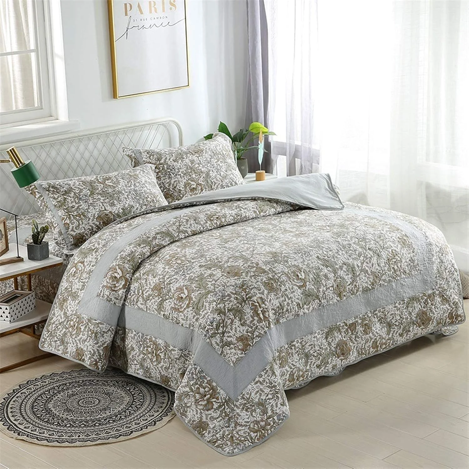 روتختی طرح دار، روکش تخت خواب طرح چاپی، پتو پنبه ای، ست روتختی، روکش لحاف، ست ملحفه، 3 تکه 230 * 250 سانتی متر