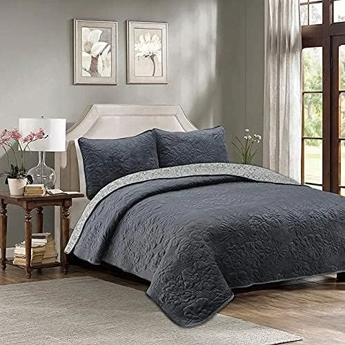 روتختی لحافی طرح گل برجسته با کیفیت هتل مناسب تخت دو نفره/کینگ سایز 230 در 250 سانتی متر، بژ، خاکستری