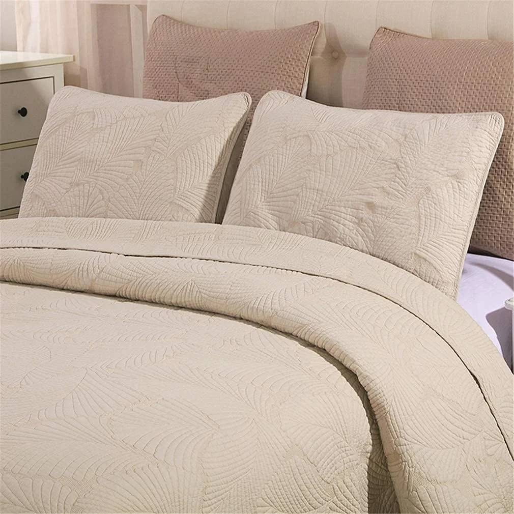 روتختی لحاف‌دوزی شده طرح گل برجسته مناسب تخت دو نفره/کینگ سایز 230 در 250 سانتی‌متر، بژ