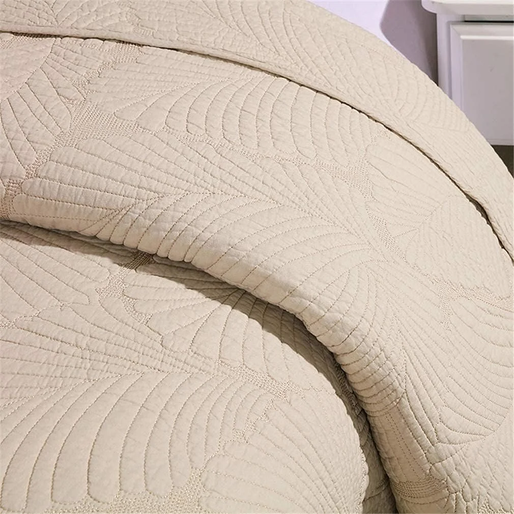 روتختی لحاف‌دوزی شده طرح گل برجسته مناسب تخت دو نفره/کینگ سایز 230 در 250 سانتی‌متر، بژ