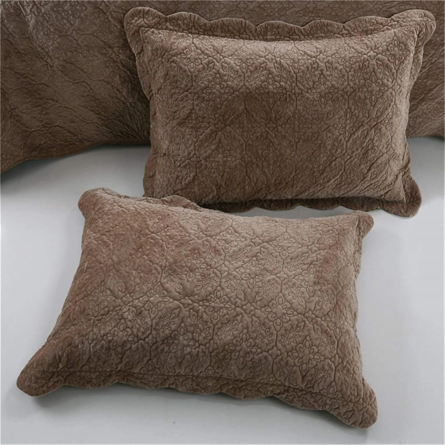 روتختی لحاف‌دوزی شده طرح گل برجسته با کیفیت هتل مناسب تخت دو نفره/کینگ سایز 230 در 250 سانتی‌متر، بژ، قهوه‌ای