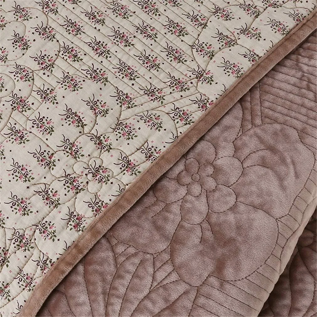 روتختی لحاف‌دوزی شده طرح گل برجسته با کیفیت هتل مناسب تخت دو نفره/کینگ سایز 230 در 250 سانتی‌متر، بژ، قهوه‌ای