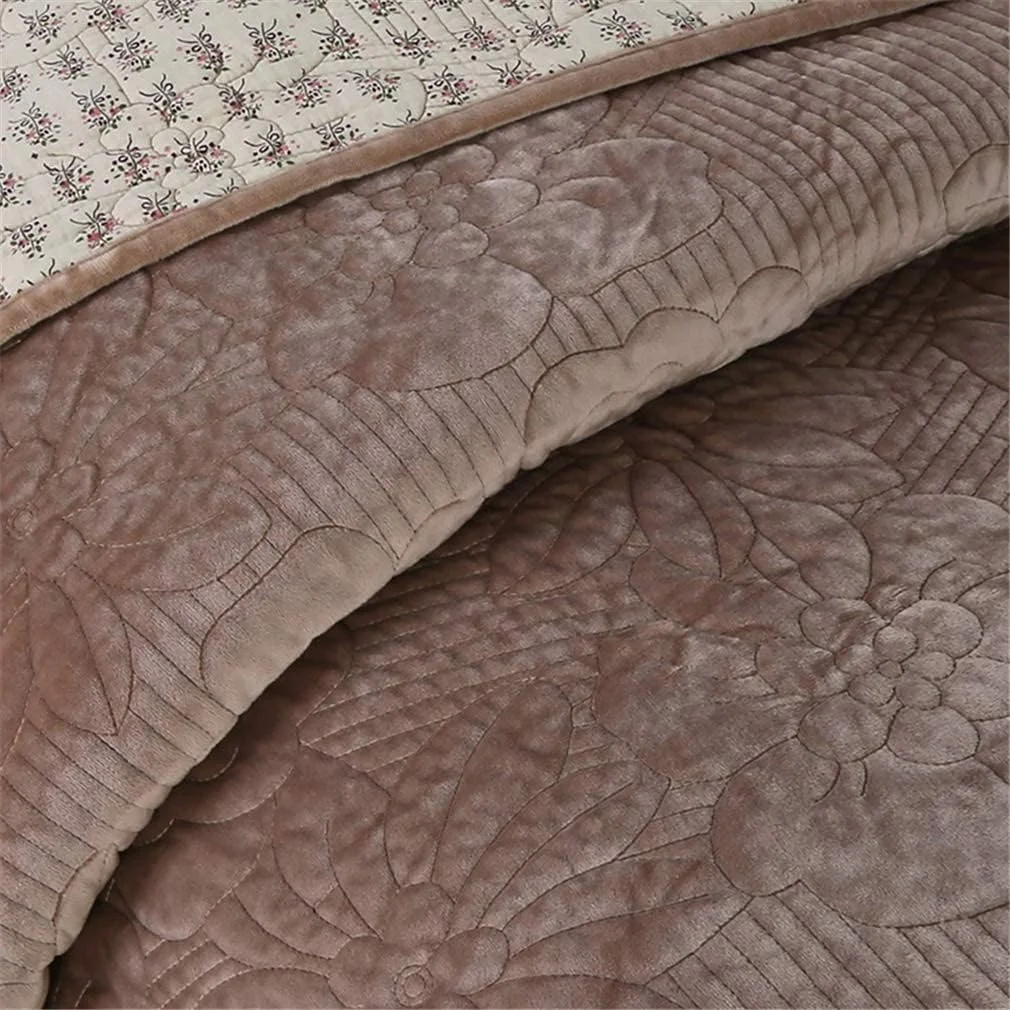 روتختی لحاف‌دوزی شده طرح گل برجسته با کیفیت هتل مناسب تخت دو نفره/کینگ سایز 230 در 250 سانتی‌متر، بژ، قهوه‌ای