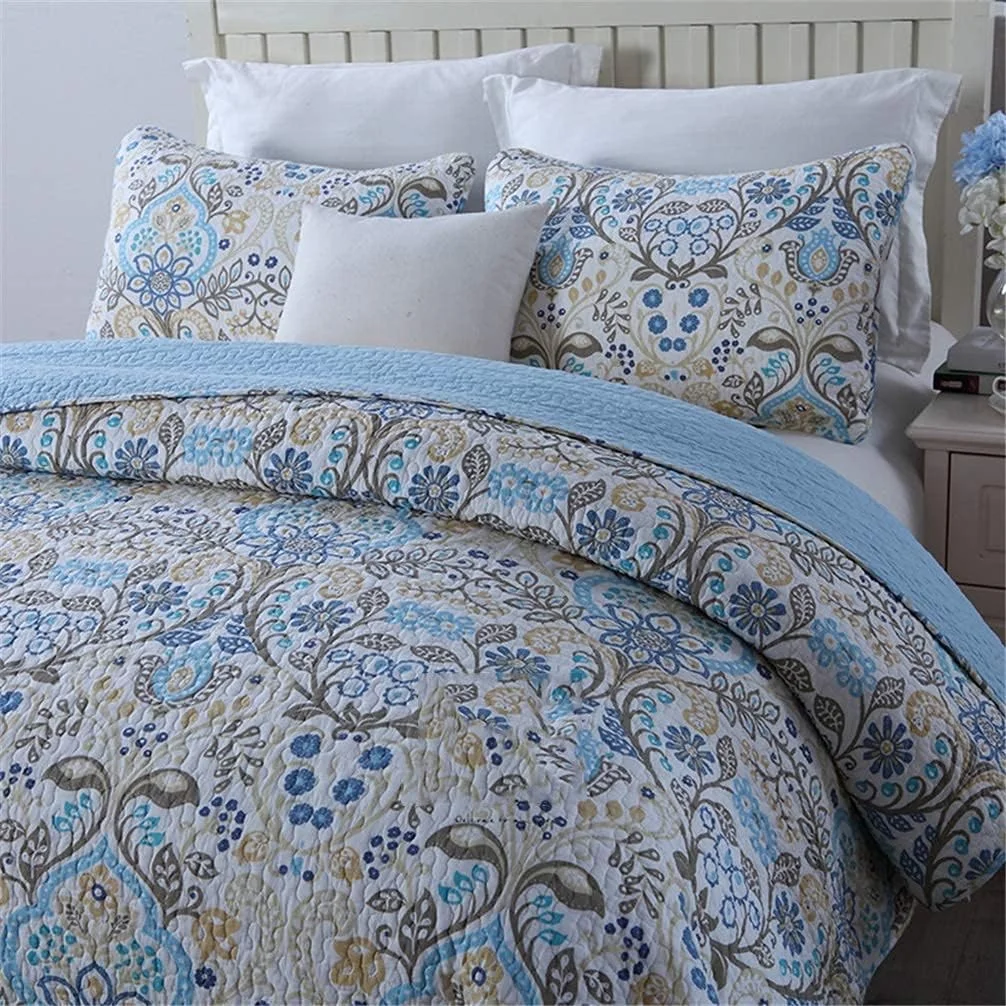 ست روتختی سه تکه طرح گلدار، سایز دو نفره بزرگ، لحاف پنبه‌ای تکه‌دوزی شده، 230 در 250 سانتی‌متر