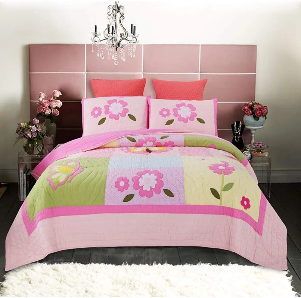 روتختی طرح‌دار دو نفره سایز کینگ، لحاف تکه‌ای چاپی 220x240 سانتی‌متر، ست رو تختی 3 تکه