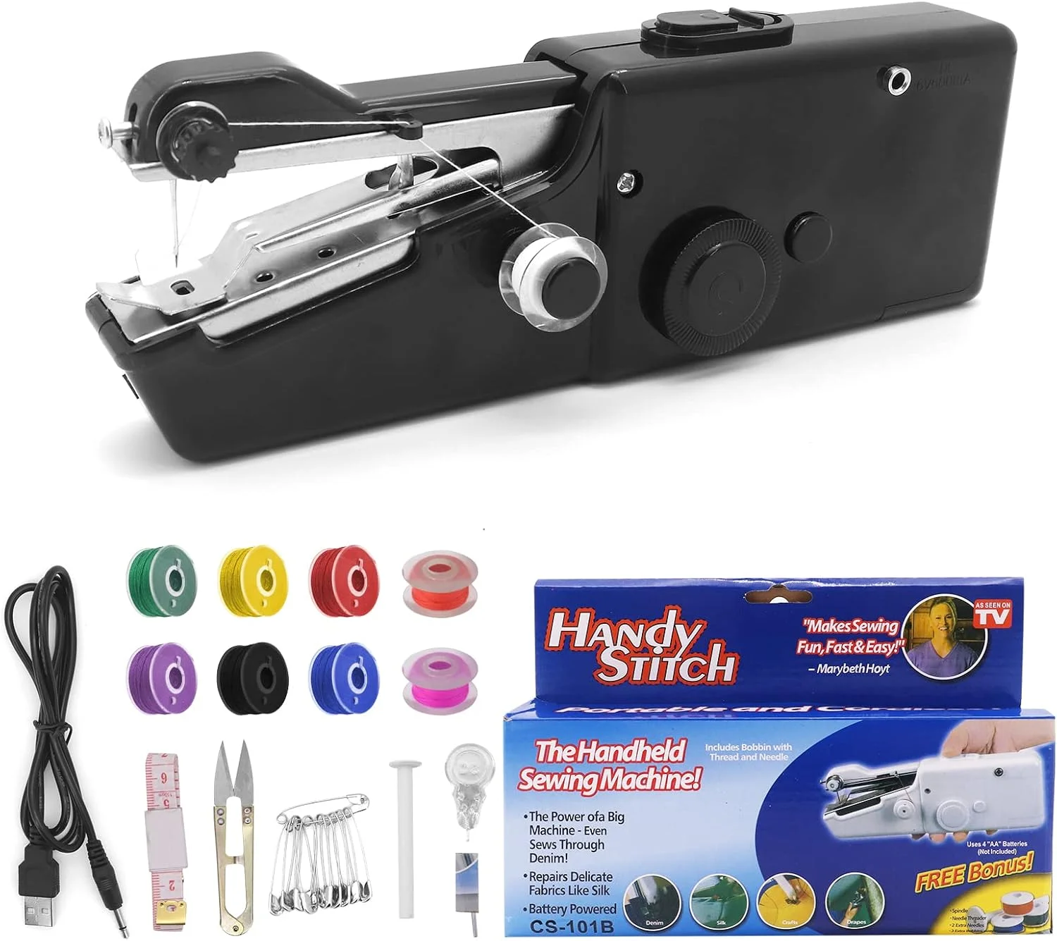 دستگاه خیاطی دستی Bemodst، دستگاه خیاطی کوچک قابل حمل، ابزار خیاطی برقی بی سیم مبتدی با پورت USB و لوازم جانبی خیاطی برای تعمیرات سریع لباس، پرده، چرم و غیره، مشکی