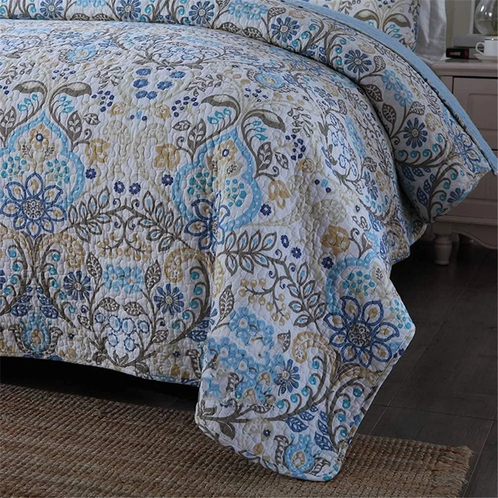 ست روتختی سه تکه طرح گلدار، سایز دو نفره بزرگ، لحاف پنبه‌ای تکه‌دوزی شده، 230 در 250 سانتی‌متر