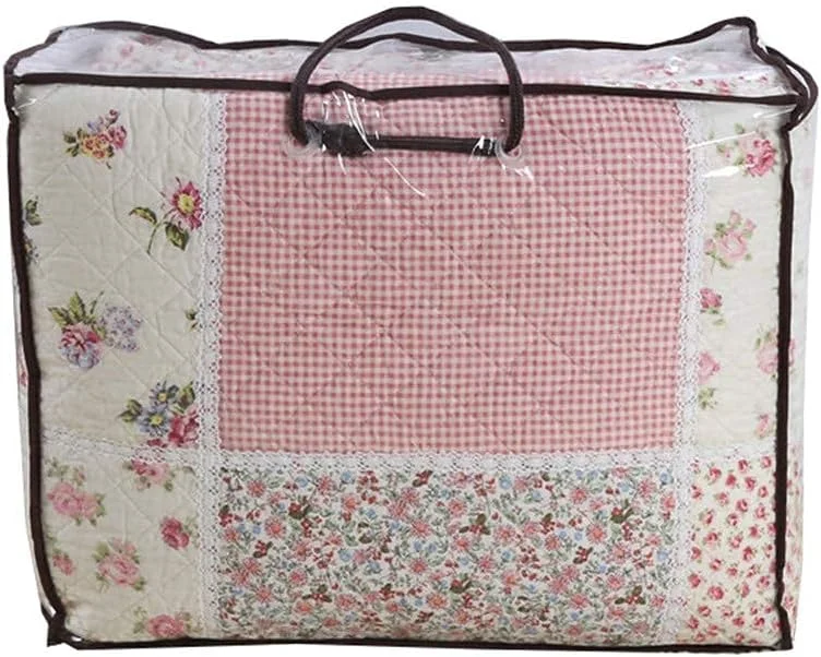 روتختی تکه دوزی شده طرح گل رز صورتی، سه تکه شامل یک روتختی و دو روبالشتی