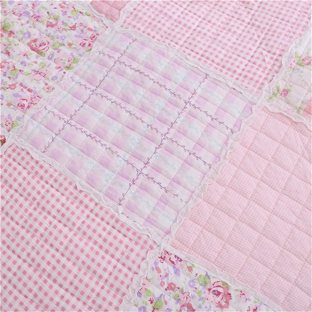 ست روتختی سه تکه طرح تکه دوزی شده، شامل 1 روتختی صورتی و 2 روبالشتی، مناسب تخت کینگ