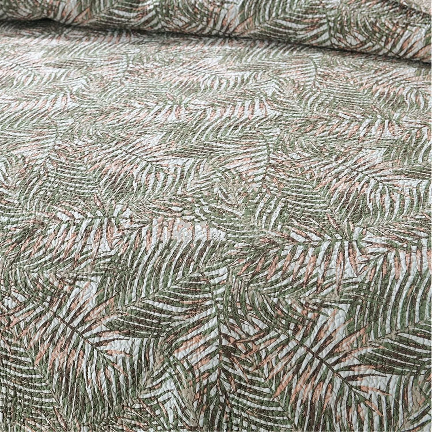 روتختی پنبه‌ای طرح دار سایز دو نفره سه تکه، طرح برگ‌های سوزنی خاکستری، لحاف تکه‌دوزی برگشت‌پذیر، ملحفه تخت طرح قهوه‌ای کلاسیک