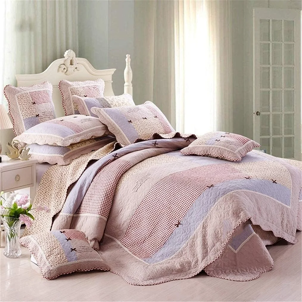 لحاف پنبه‌ای GBMULG، ست ۳ تکه روانداز دو رو، رو تختی تکه دوزی شده نرم مناسب تخت ۱۳۵/۱۵۰، ۲۳۰x۲۵۰ سانتی‌متر + ۲ عدد روبالشتی ۵۰x۷۰ سانتی‌متر، قرمز، ۴ تکه، قرمز-۳ تکه